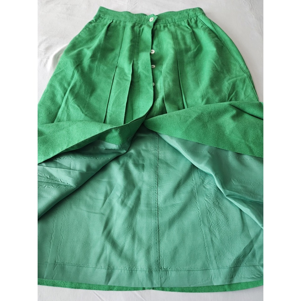 Vtg Liz Claiborne Kelly Green Pleated Hidden Button Silk Midi Skirt 12 - Picture 9 of 16